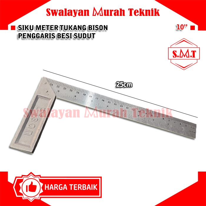 BISON Siku Meter Tukang 10" Penggaris Besi Sudut 25cm 10 Inch
