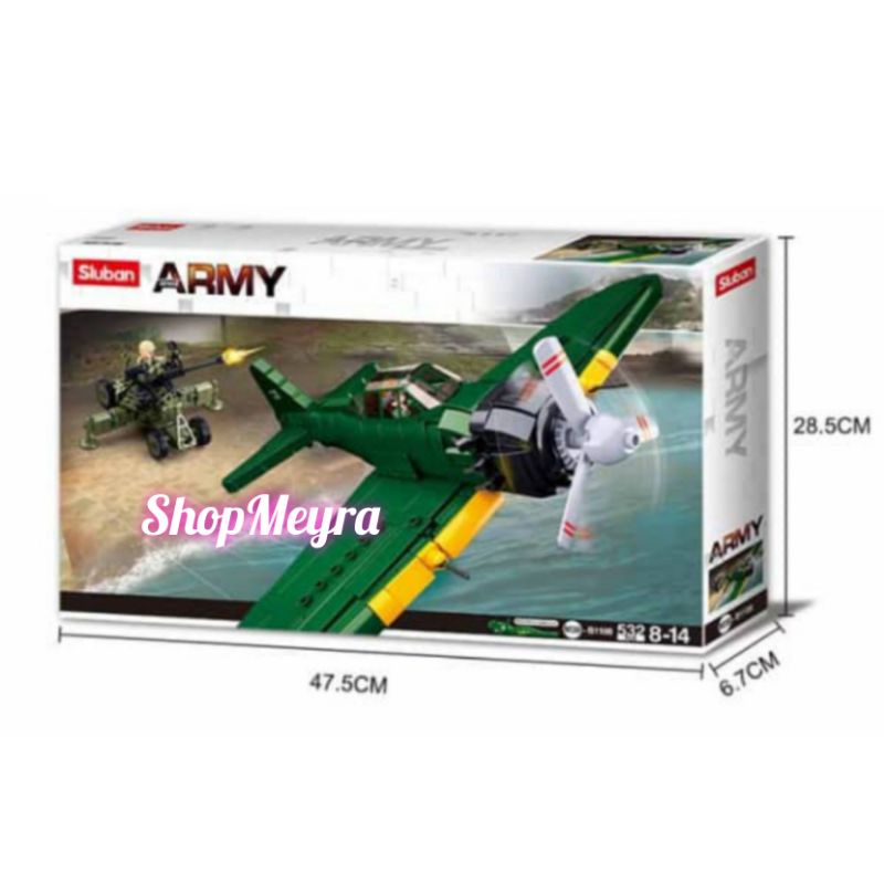 Mainan Brick Sluban WWII Army Zero Tank Aeroplane