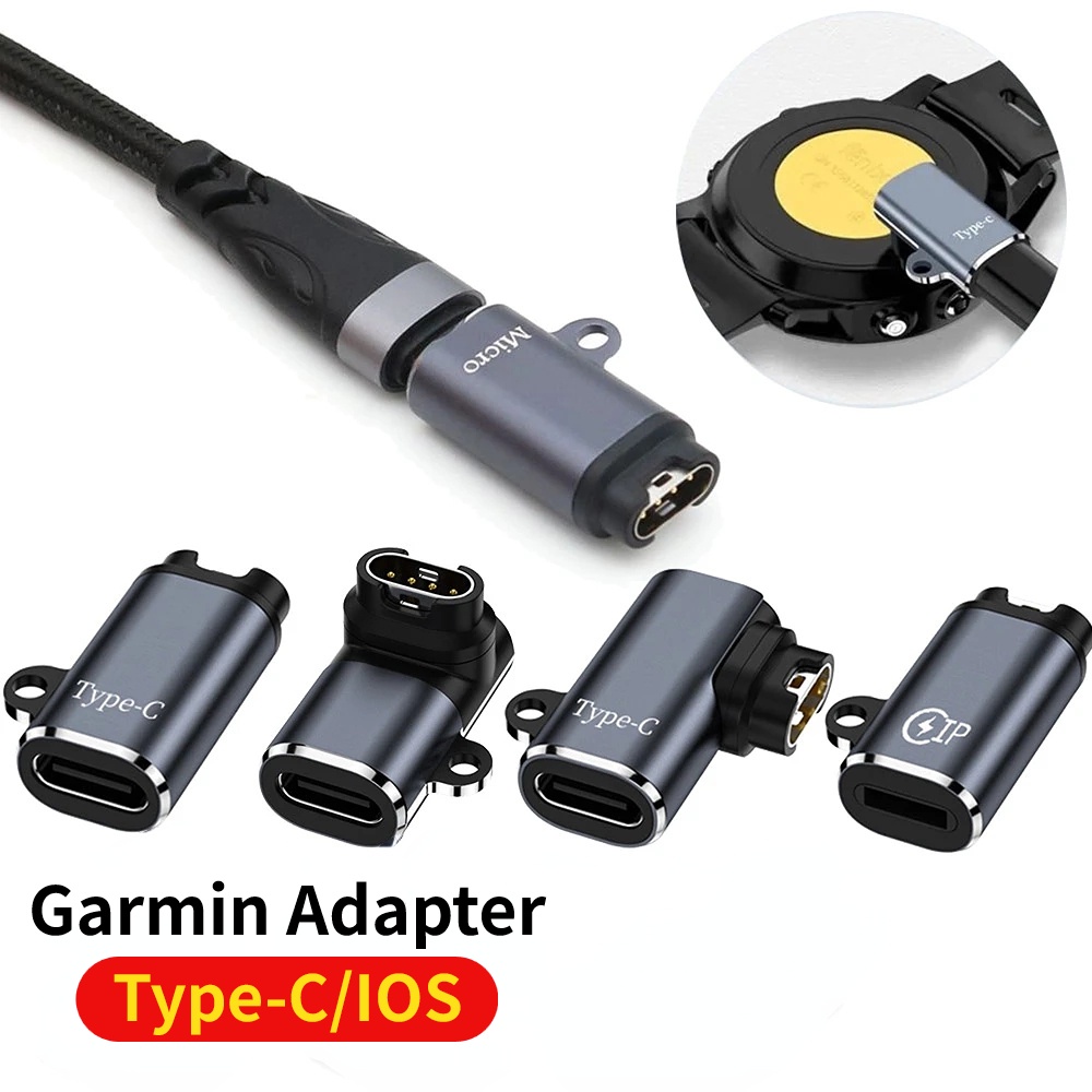 Micro USB/Type-C/IOS Female Head Turn Garmin Watch Charging Adapter/Adaptor Charger Smartwatch/Converter Cocok Untuk Aksesoris Garmin Fenix/Venu/Vivoactive/Garmin Series