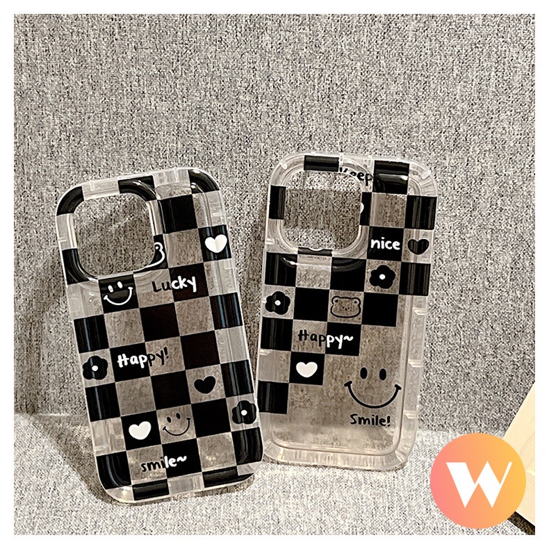 IPHONE Cute Smiley Bear Soft Tpu Case Kompatibel Untuk Iphone11 7Plus 13 11 12 14 Pro Max XR X XS Max6 7 8 6s Plus SE 2020 Pasangan Papan Catur Cinta Hati Airbag Shockproof Cover