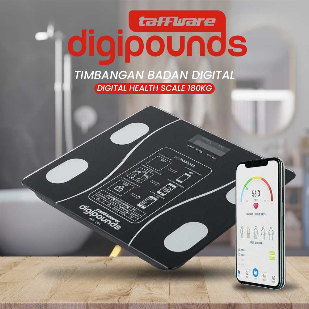 Timbangan Berat Badan Fat Monitor Digital Scale Akurat Bluetooth Applikasi Smartphone Baterai  Health Scale 180KG