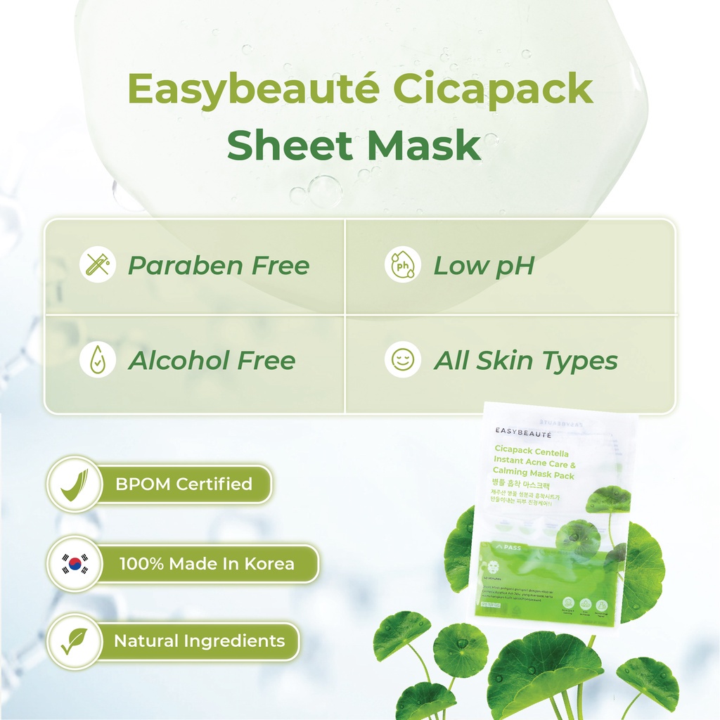 Easybeaute Cicapack Jeju Wild Centella Sheet Mask  - Penghilang Beruntus, Pencegah Jerawat Kemerahan