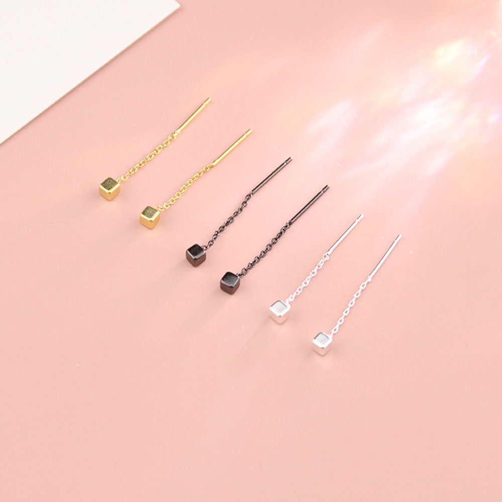 1pasang woman fashion simple Square Berlian Imitasi Rumbai Rantai Anting Menjuntai Perhiasan