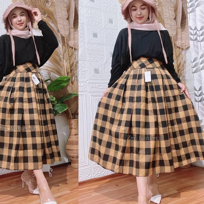 ✪ ROK FLANEL MIDI 7/8 // ROK 7/8 MIDI KOTAK FLANEL // ROK REMPEL KOTAK FLANEL IMPORT MIDI// ROK TART