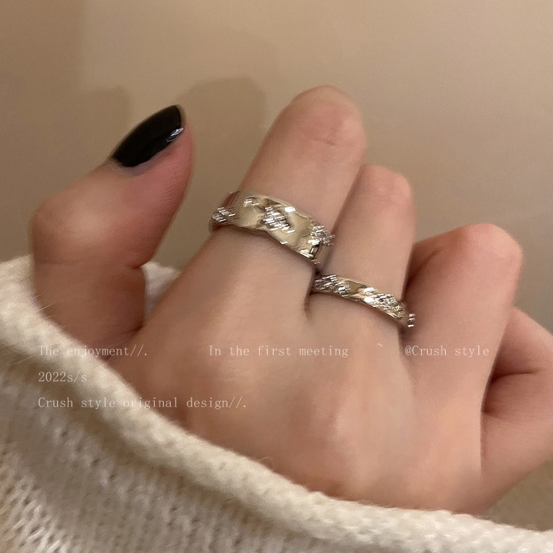 Cincin Jari Silver Simple Keren Zircon Open Ring Untuk Perhiasan Aksesoris Pasangan