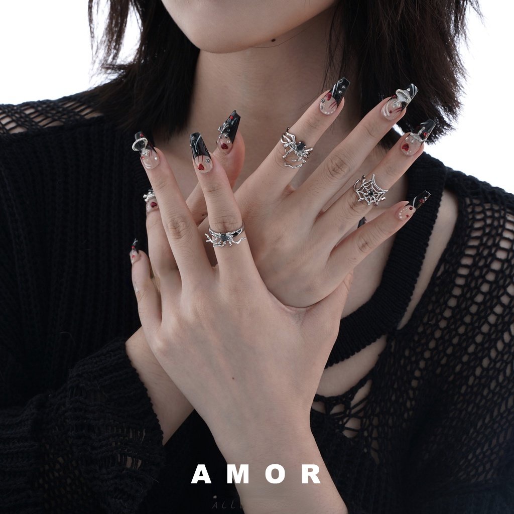 Spider Cincin Unisex Gaya Fashion Cincin Diablo Gaya Gothic Cincin set Adjustable Lovers ring