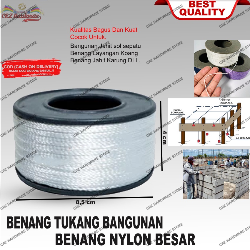 Benang Nylon 1 Roll Besar Tukang Bangunan Benang Sol Layangan Tali Nilon Warna  Putih