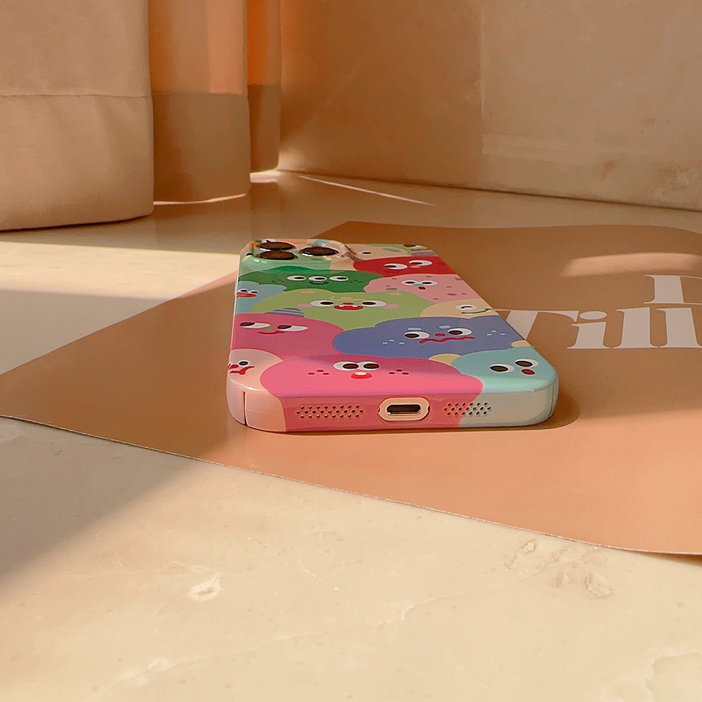 IPHONE Cute Colorful Little Monsters Full Protection Case Phone Hard Film Glossy Cover Untuk Iphone7 8 PLUS X XR XS 11 12 13 14 PRO MAX SE 2020