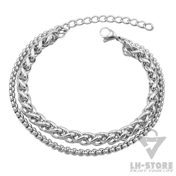 GELANG KAKI TITANIUM 2 LAYER RANTAI GANDUM PRIA DAN WANITA ANTI KARAT DAN TIDAK LUNTUR