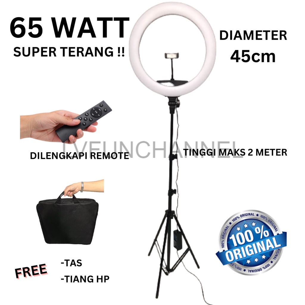 RING LIGHT BESAR 45CM 18 INCHI 65 WATT 416LED WITH REMOTE CONTROL