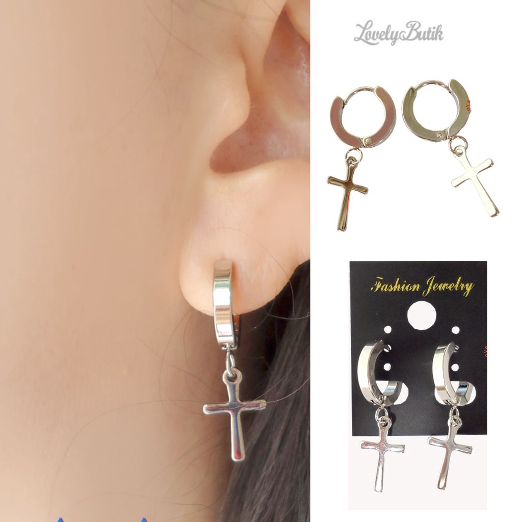 Anting Titanium anti karat Anting Salib Wanita Gloria Kualitas Premium - Lovelybutik