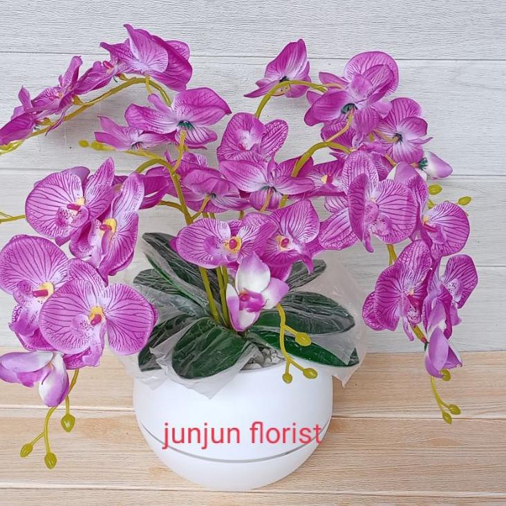 Serba Irit Bunga anggrek plastik jumbo pot bola besar/bunga hiasan meja /bunga anggrek jumbo artificial//