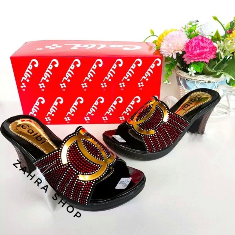 SANDAL SLOP CALBI HAK TINGGI HEELS CALBI 7CM SANDAL WANITA KEKINIAN TERBARU TERMUDAH SANDAL SLOP WAN