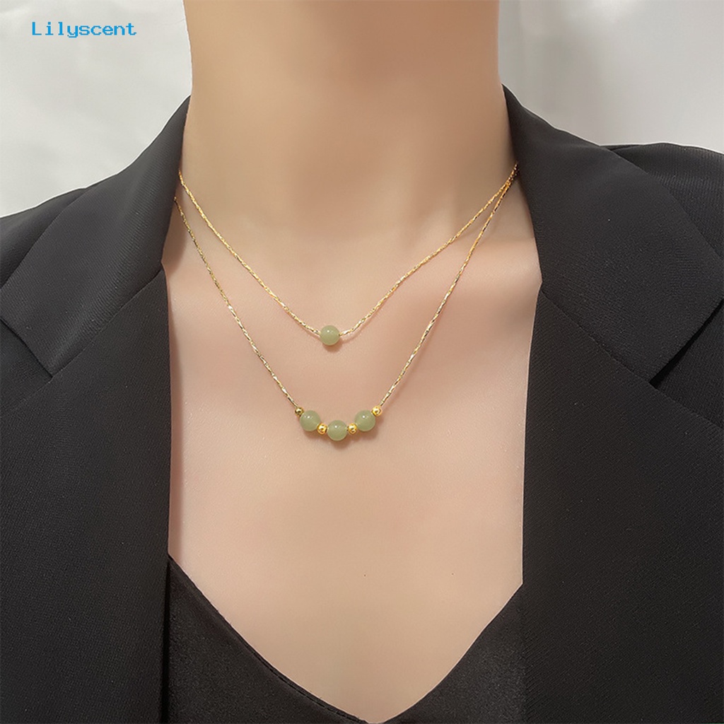 [LS] Rantai Klavikula Vintage Geometris Imitasi Hetian Jade Adjustable Extension Chain Membawa Keberuntungan Hadiah Wanita Manik-Manik Liontin Kalung Pesona Perhiasan Untuk Pacaran