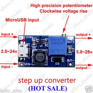 A117 DC-DC Boost Step up Adjustable Converter Micro USB 2-24V to 5v-28V 6v 9v 12v 24v