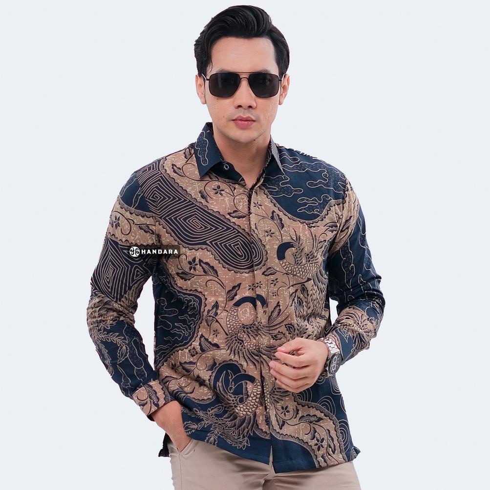 Handara Batik Pria Lengan Panjang Slim Fit Premium Meranti Coklat Navy HB-327 (KODE 958)