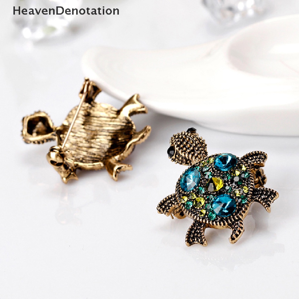 [HeavenDenotation] Kepribadian Lucu Retro Kecil Turtle Bros Berlian Imitasi Hewan Turtle Brooch HDV