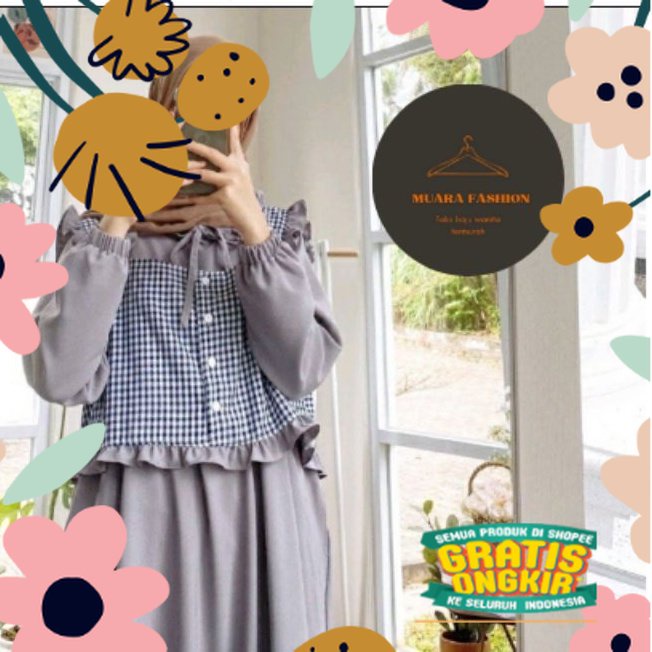 Gamis Remaja Terbaru Dress Muslim Rompi Kotak Kotak Baju Muslim Murah LALA DRESS / bali tenun