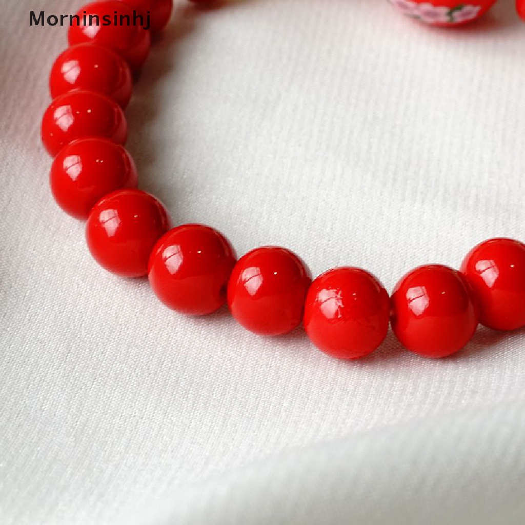 Mornin Red Beads Ceramic Bracelet Gelang Tangan Anyaman Tali Manik Plutus Kucing Stretch id