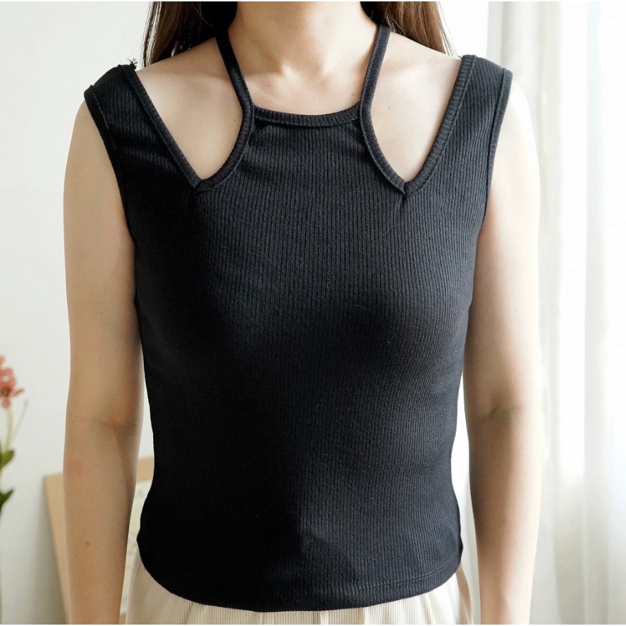 CAVALU Knit Korean Crop Tank Top Rajut Halter Tank Crop Top Tengtop 213