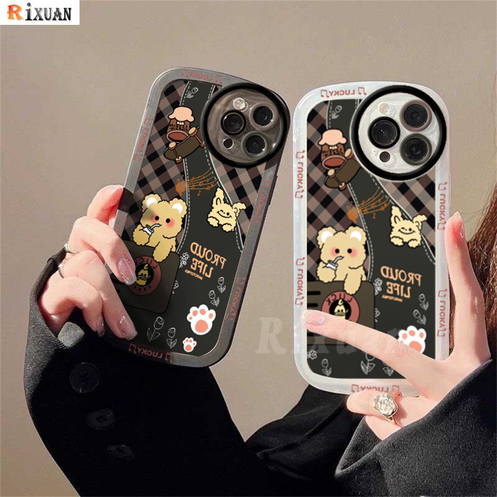 Fashion Case Kompatibel Untuk Iphone14 Pro MAX iPhone12 iPhone13 iPhone 11xr XS MAX iPhone6 6S 78 Plus Beruang Beruntung Kelinci Proud Life Kotak-Kotak Lembut TPU Pasangan Case RIXUAN