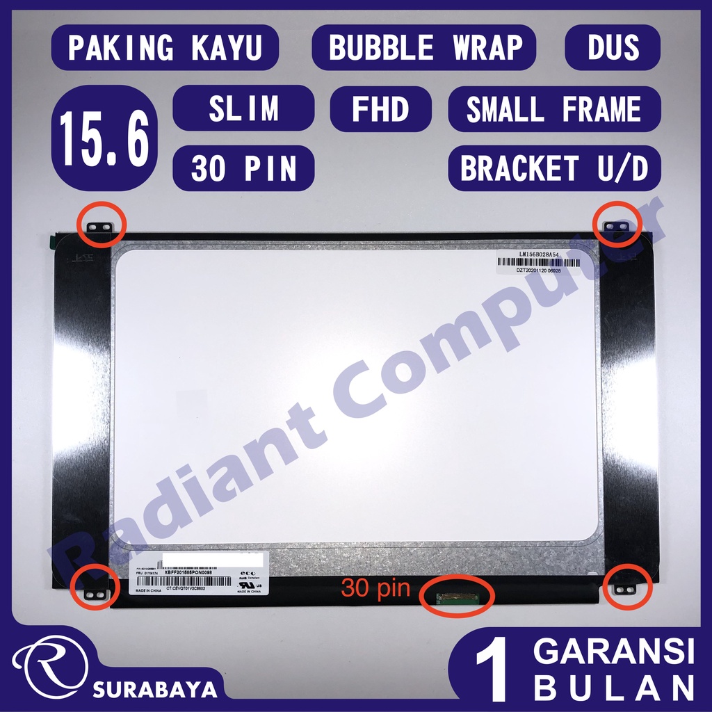 FHD LCD LED 15.6 Slim 30 pin 1920x1080 Small Frame Nano Edge Bracket Atas-Bawah