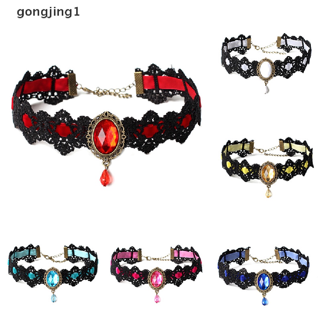 Ggg Kalung Renda Hitam Kerah Choker Beludru Kristal Vintage Gothic Rantai Liontin ID