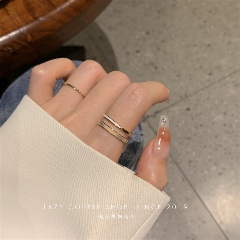 YEEZII 2pcs/set Cincin Emas Terbuka Untuk Wanita Sederhana Adjustable Shell Rings Perhiasan Aksesoris