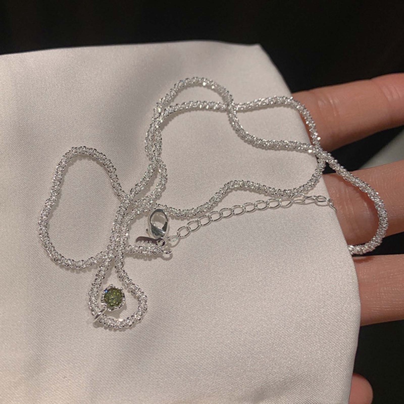 Vintage925 Sterling Silver Kalung Berkilau Klavikula Rantai Berlian Hijau Gypsophila Liontin Kalung Perhiasan Pernikahan Wanita