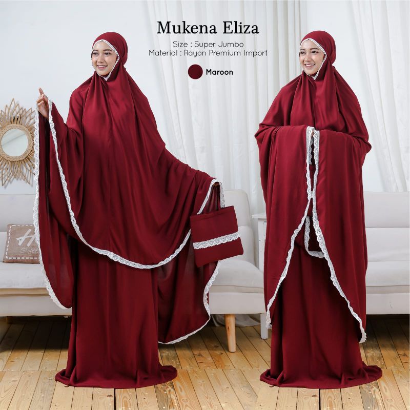 Mukena Super Jumbo Polos Eliza Mukenah Dewasa Rayon Premium Import Rukuh Besar Renda Putih Muat Samp