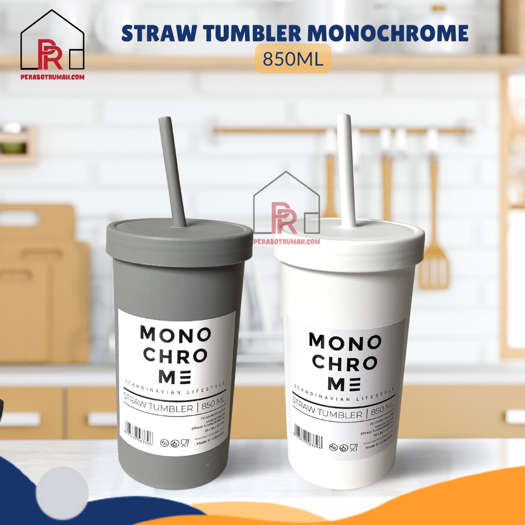 Straw Tumbler Monochrome / Botol Minum Model Gelas Tutup Sedotan