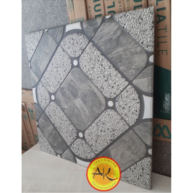 Keramik Lantai Teras Garasi Dinding Kasar Matt Motif Batu Alam Timbul 40x40 Montasio Grey