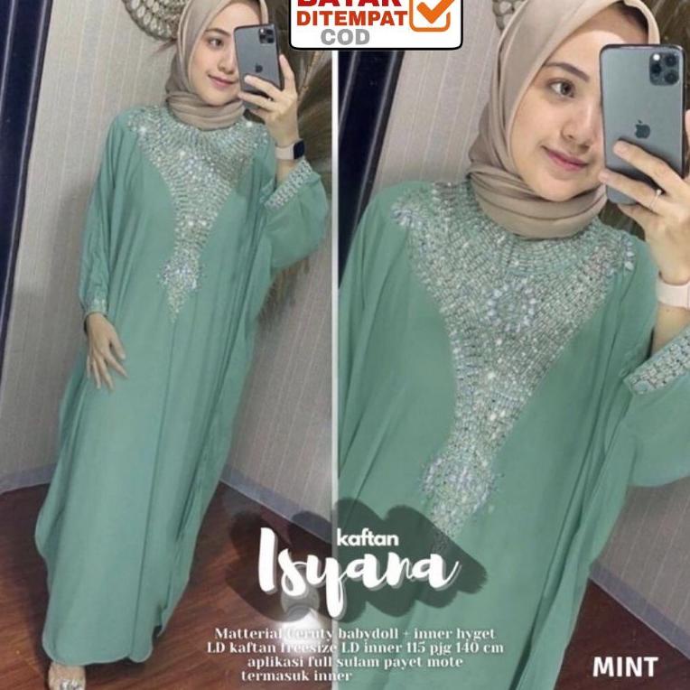 Terbaik Kaftan Lebaran / Baju Lebaran / Kaftan Ceruty Isyana Jumbo Payet Mewah / Kaftan Kondangan