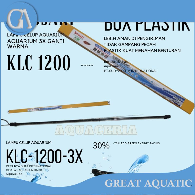 Lampu celup aquarium 1,2 meter KIYOSAKI KLC 1200 3X ganti warna lampu Led aquarium -Plastik BOX