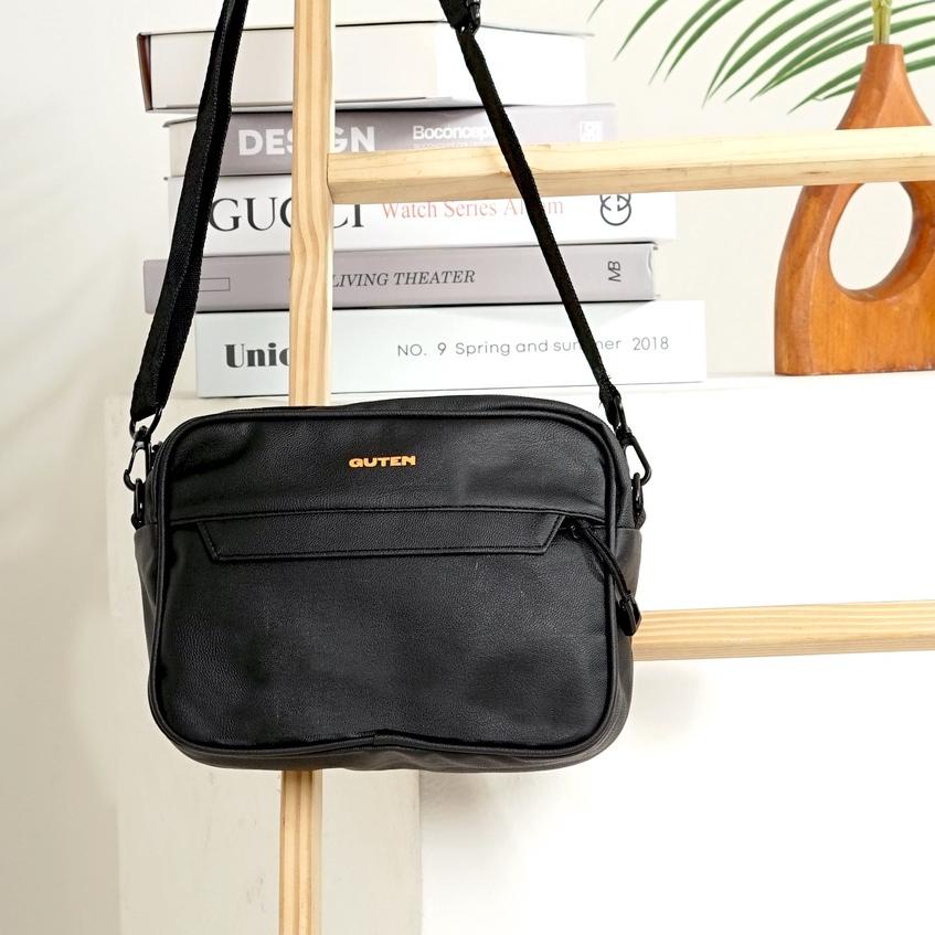❋ Guten Inc - Tas Selempang Pria Kulit Dale Black Slingbag ➺