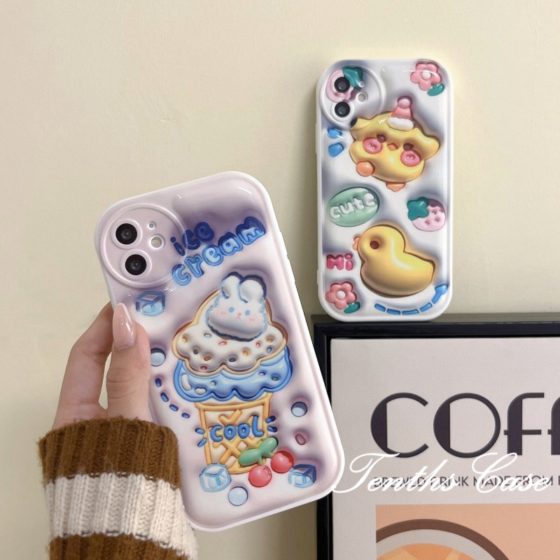 Untuk Realme C55 C35 C31 C30 Gt10 9 Pro+C25Y C21Y C25 C25s C12 C21 C20 C20A C11 C17 7i C15 8 7 6 5 Pro 8i 5i 5s 6i Narzo 50A 50i 3D Vision Ice Cream Phone Case Lembut Sarung