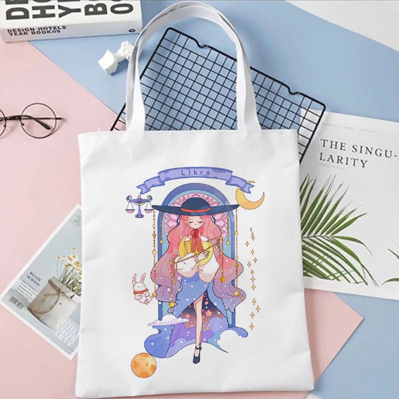 Tote Bag Motif Zodiak Lucu Kanvas Wanita / Totebag Zodiac Aesthetic / Tas Belanja Jinjing Laptop