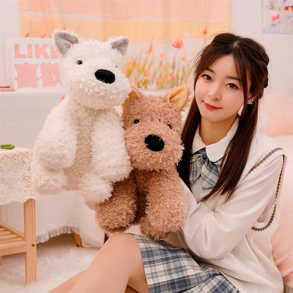 Timekey Adorable West Highland White Terrier Dog Plushie Lembut Puppy Mainan Mewah Boneka Binatang Manusia Hidup Bayi Menenangkan Tidur Boneka T6Z3