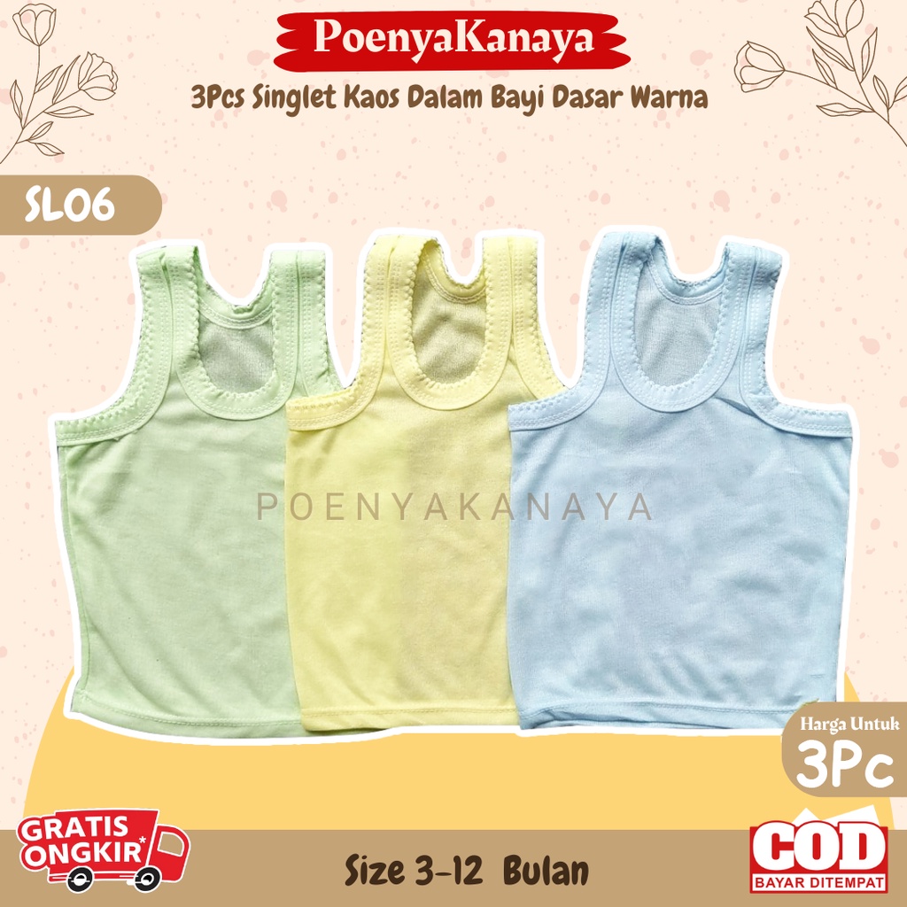 3Pcs Singlet Kaos Dalam Bayi Dasar Warna Size M SL06