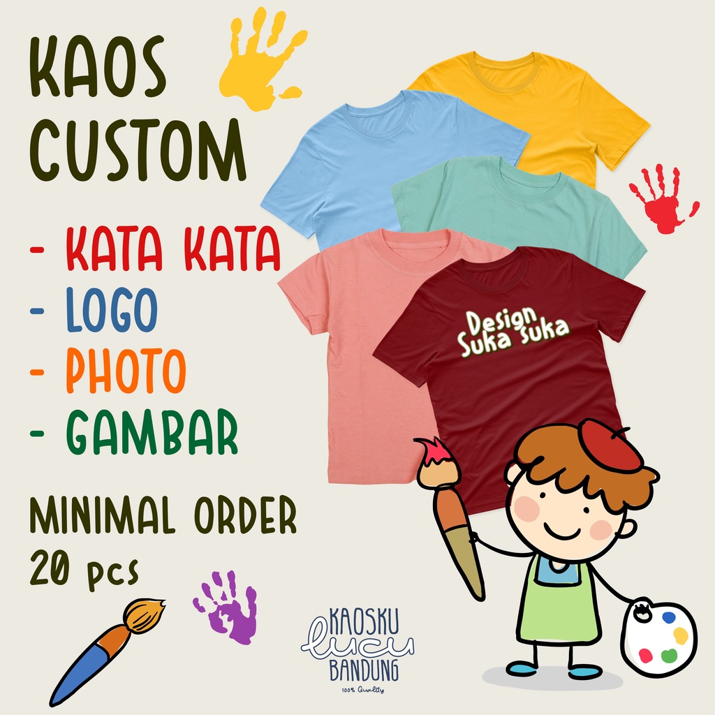 Baju Kaos Anak Custom / TShirt Custom Kata Kata / Logo / Gambar / Foto / Design Suka Suka / Kaos Bik