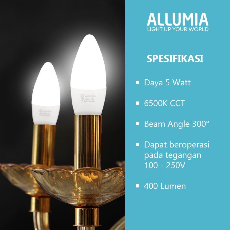 ALLUMIA Candle Milky E27 Lampu LED 5 Watt 6500K Putih Cool Daylight Bohlam Lilin P09