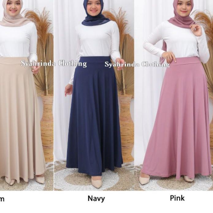 Star Seller Rok Panjang Payung Polos Lebar Wanita Jersey Premium Import Rok Lebar Hitam Bawahan Wani