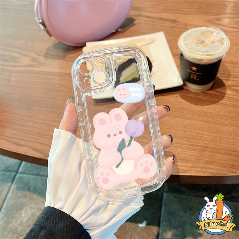 IPHONE Casing Kompatibel Untuk Iphone14 13 12 11 Pro Max X Xr Xs Max8 7 6 6s SE 2020 Plus Lovely Bear Air Cushion Phone Case Bening Silikon Airbag Shockproof Soft Case Cover Pelindung