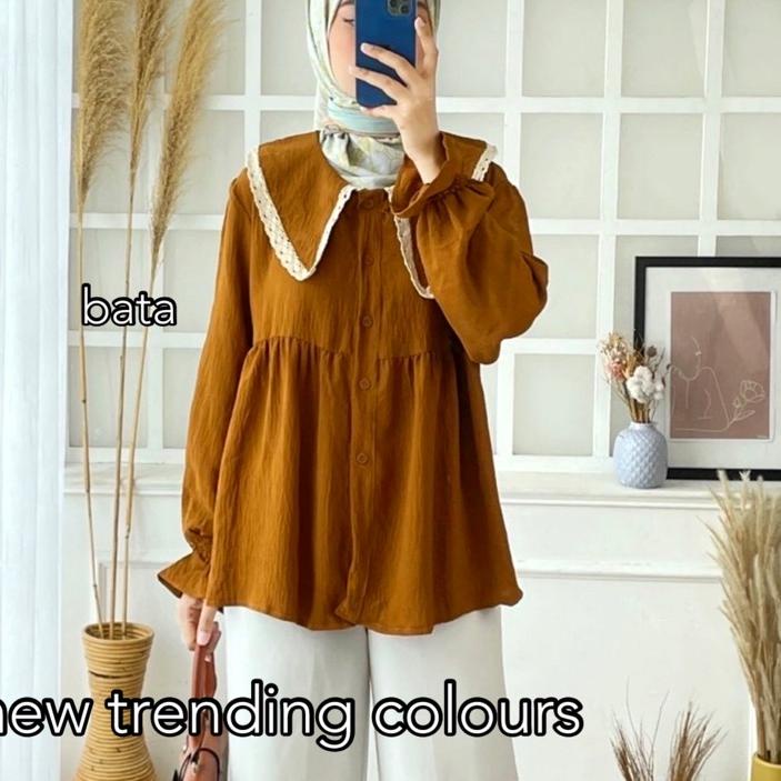 ➦ BLOUSE RAYON CRINKLE 383 ATASAN JUMBO KANCING BUSUI KERAH KERJA NGANTOR CASUAL SANTAI MURAH PGMTA 