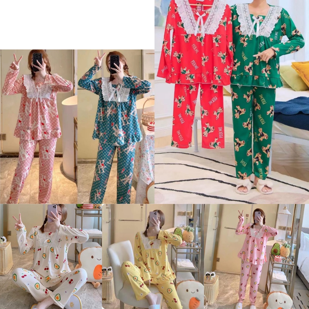 (NEW)PIYAMA SETELAN LENGAN PANJANG IMPORT BAJU TIDUR WANITA DEWASA IMPORT