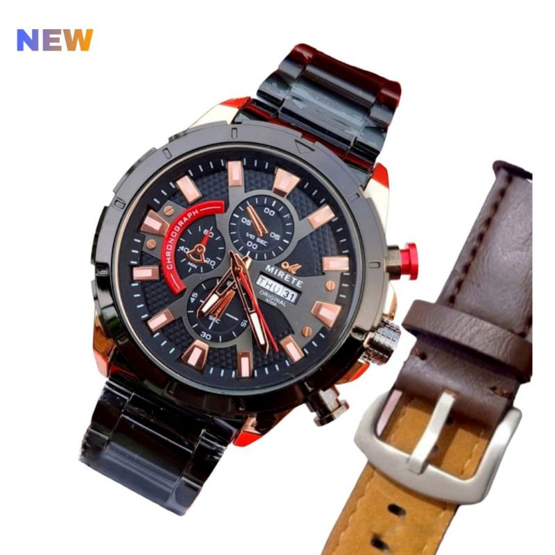 Jam Tangan Pria Mirete Original Terbaru Dua Tali tali rantai Tahan Air // Jam Tangan Pria Tanggal Hari Aktif Strap Cadangan // Jam Tangan Pria Mirete Original Fashion Korean Model Analog Quart Kekinian // Jam Tangan Pria Terlaris Dan Terbaru Cod