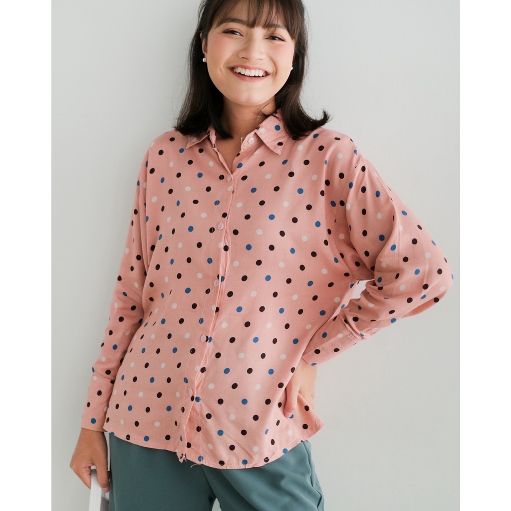 Myrubylicious OVALIA SHIRT KODE KS 2522 | SHIRT | KEMEJA WANITA | KEMEJA LENGAN PANJANG | KEMEJA POLKA | KEMEJA RAYON