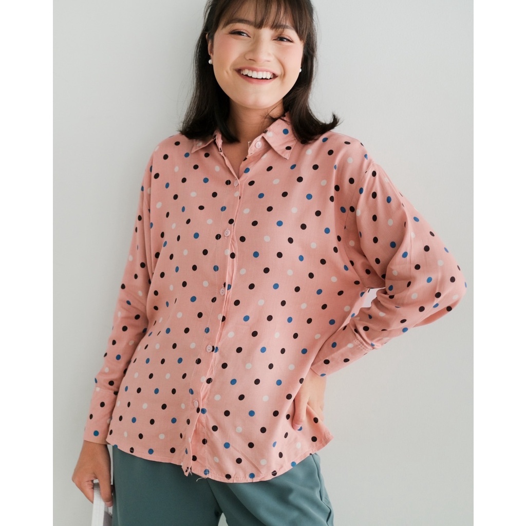 Myrubylicious OVALIA SHIRT KODE KS 2522 | SHIRT | KEMEJA WANITA | KEMEJA LENGAN PANJANG | KEMEJA POLKA | KEMEJA RAYON