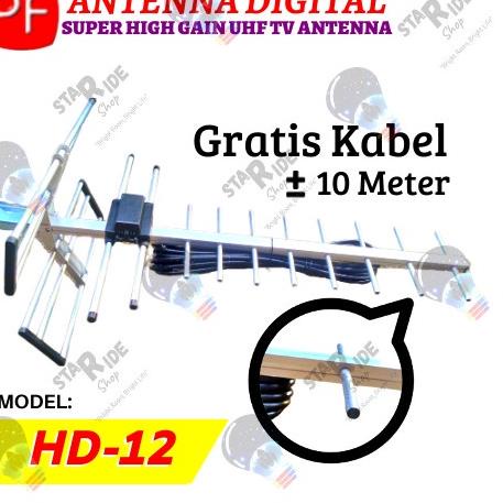 ☆ Antenna / Antena Digital High Gain DVB-T2 / DTV + Kabel 10 Meter + Jack TV ✯