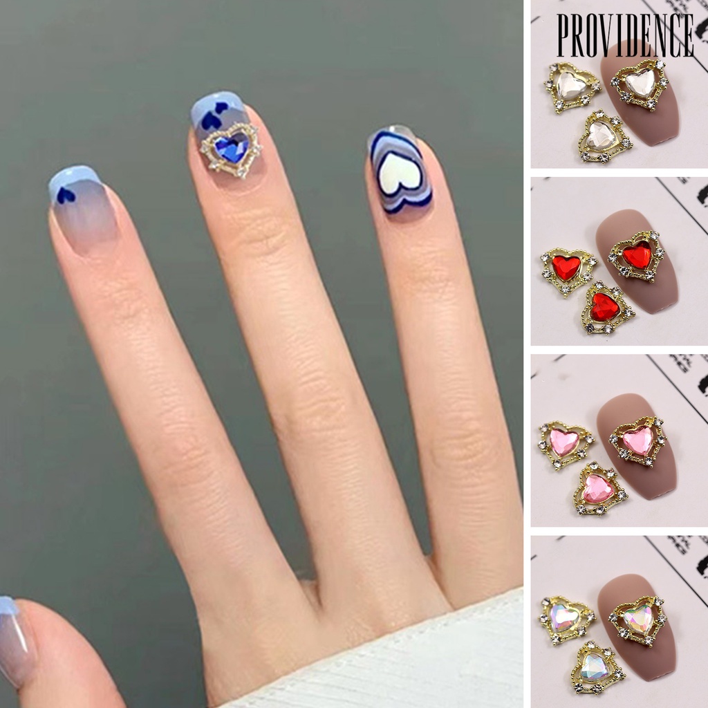 Providence 10 Pcs Manicure Decor Sparkling Stunning Efek Visual Tiga Dimensi DIY Kuku Jantung Warna-Warni Kuku Berlian Palsu Paduan Ornamen Perlengkapan Kuku